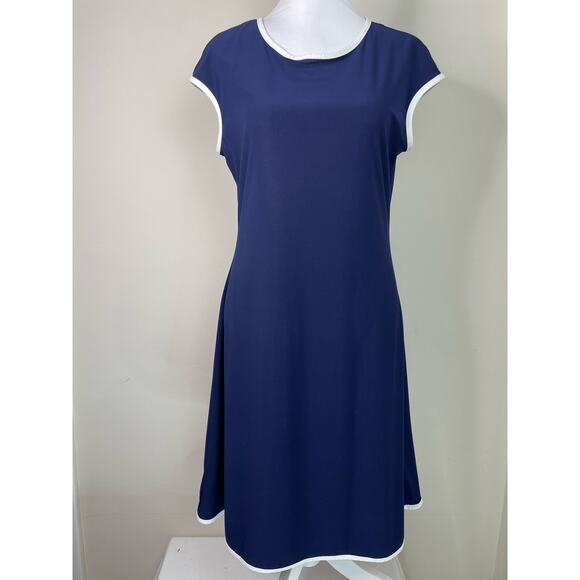 Annalee and Hope Navy and White Trimmed Stretchy Dress Size M - Picture 1 of 6